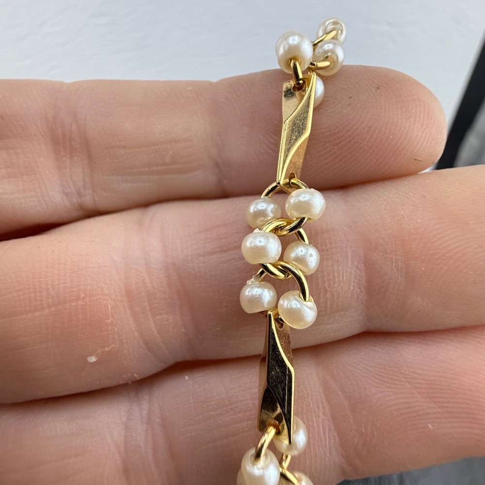 Vintage Estate Necklace Gold Tone Beaded Faux Pearl Accent 28in - Picture 4 of 10